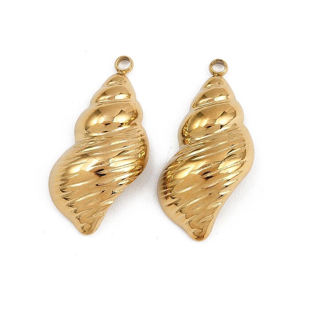 Bedel Schelp RVS Goudkleur 24mm – per stuk-bedels-Kraaltjes van Renate