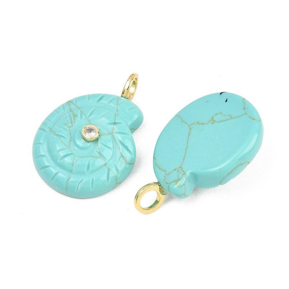 Bedel Schelp Turquoise Goud 30mm - per stuk-Bedels-Kraaltjes van Renate