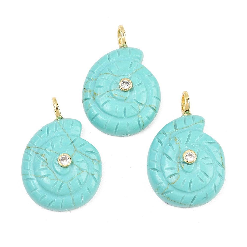 Bedel Schelp Turquoise Goud 30mm - per stuk-Bedels-Kraaltjes van Renate