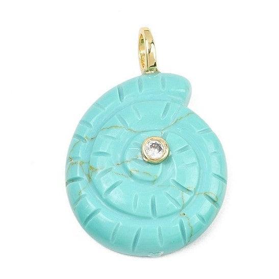 Bedel Schelp Turquoise Goud 30mm - per stuk-Bedels-Kraaltjes van Renate