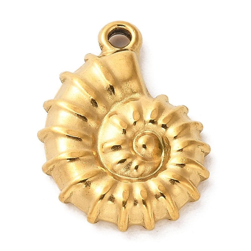 RVS Bedel Schelphoorn Goud 22.5mm - per stuk-Bedels-Kraaltjes van Renate
