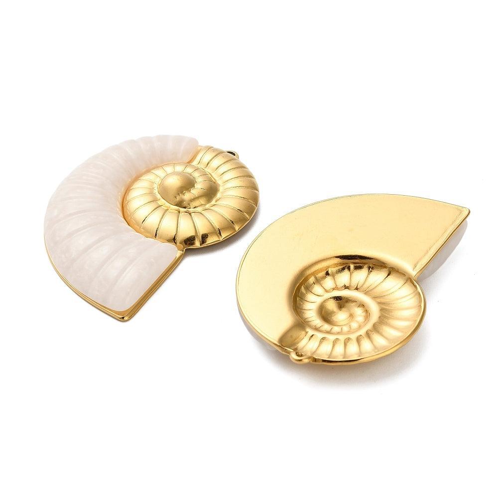 RVS Bedel Schelphoorn Goud 48mm - per stuk-Bedels-Kraaltjes van Renate