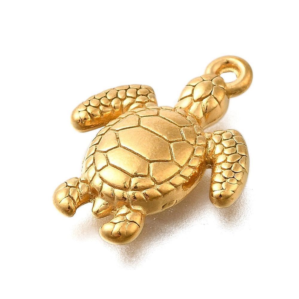 Bedel Schildpad RVS Goud 20mm - per stuk-Bedels-Kraaltjes van Renate