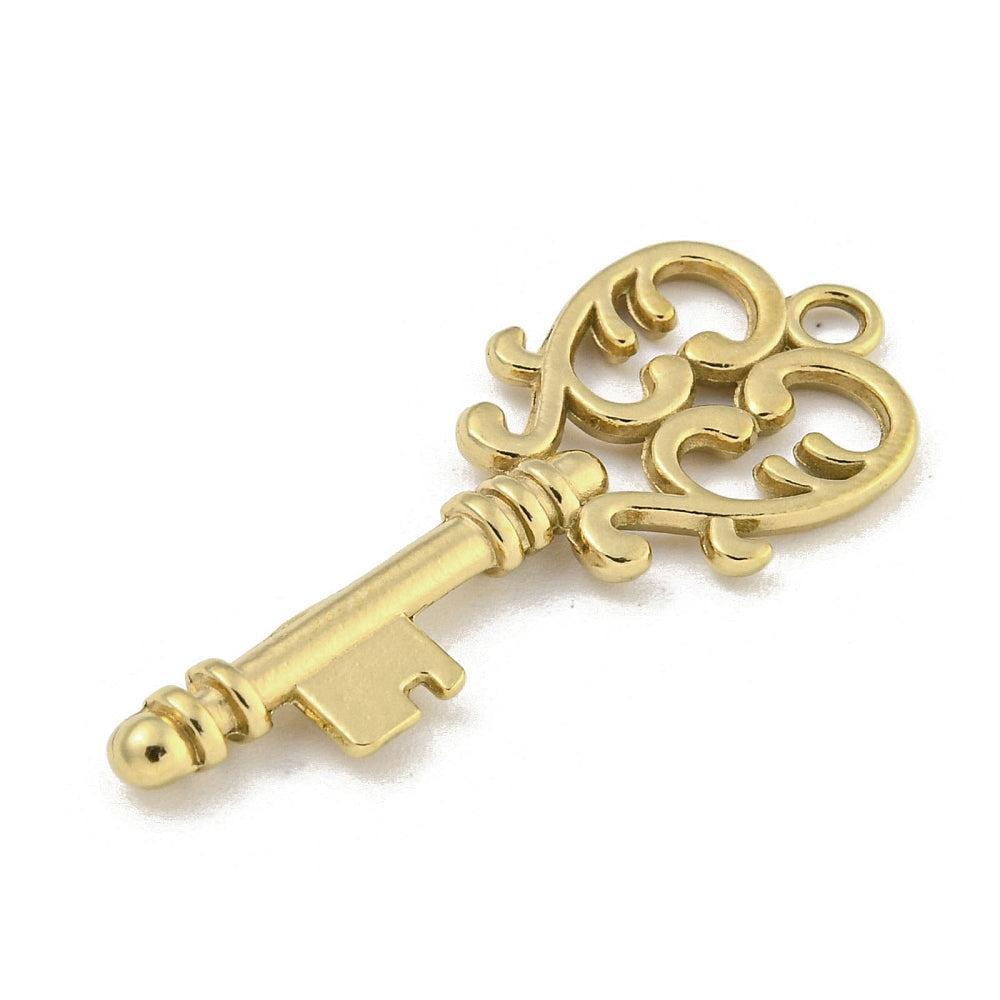 Bedel Sleutel 14K RVS goud 33mm - per stuk-bedels-Kraaltjes van Renate