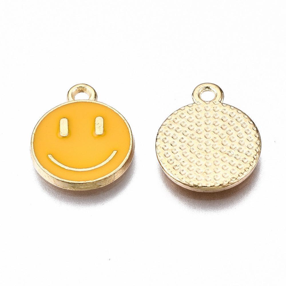 Bedel Smiley Emaille Geel Goud 15x12mm - per stuk-bedels-Kraaltjes van Renate
