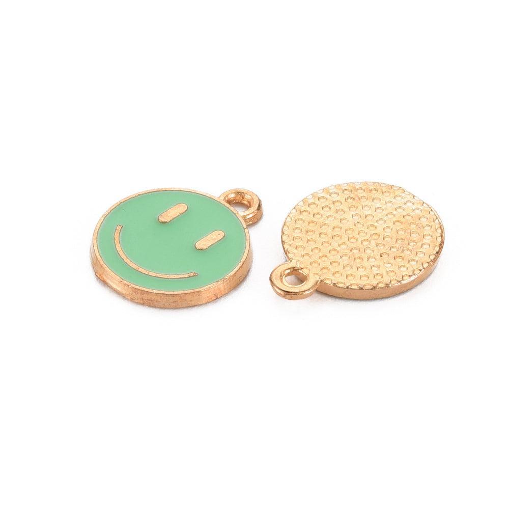 Bedel Smiley Emaille Goud Groen 14mm - per stuk-Bedels-Kraaltjes van Renate