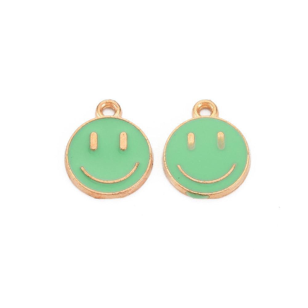 Bedel Smiley Emaille Goud Groen 14mm - per stuk-Bedels-Kraaltjes van Renate