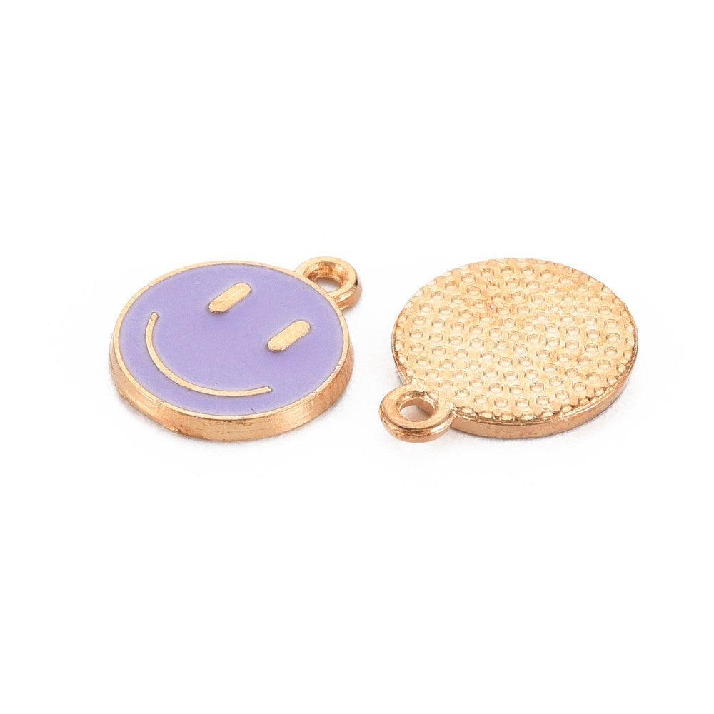 Bedel Smiley Emaille Goud Lila 14x12mm - per stuk-Bedels-Kraaltjes van Renate