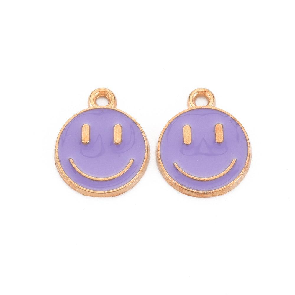 Bedel Smiley Emaille Goud Lila 14x12mm - per stuk-Bedels-Kraaltjes van Renate