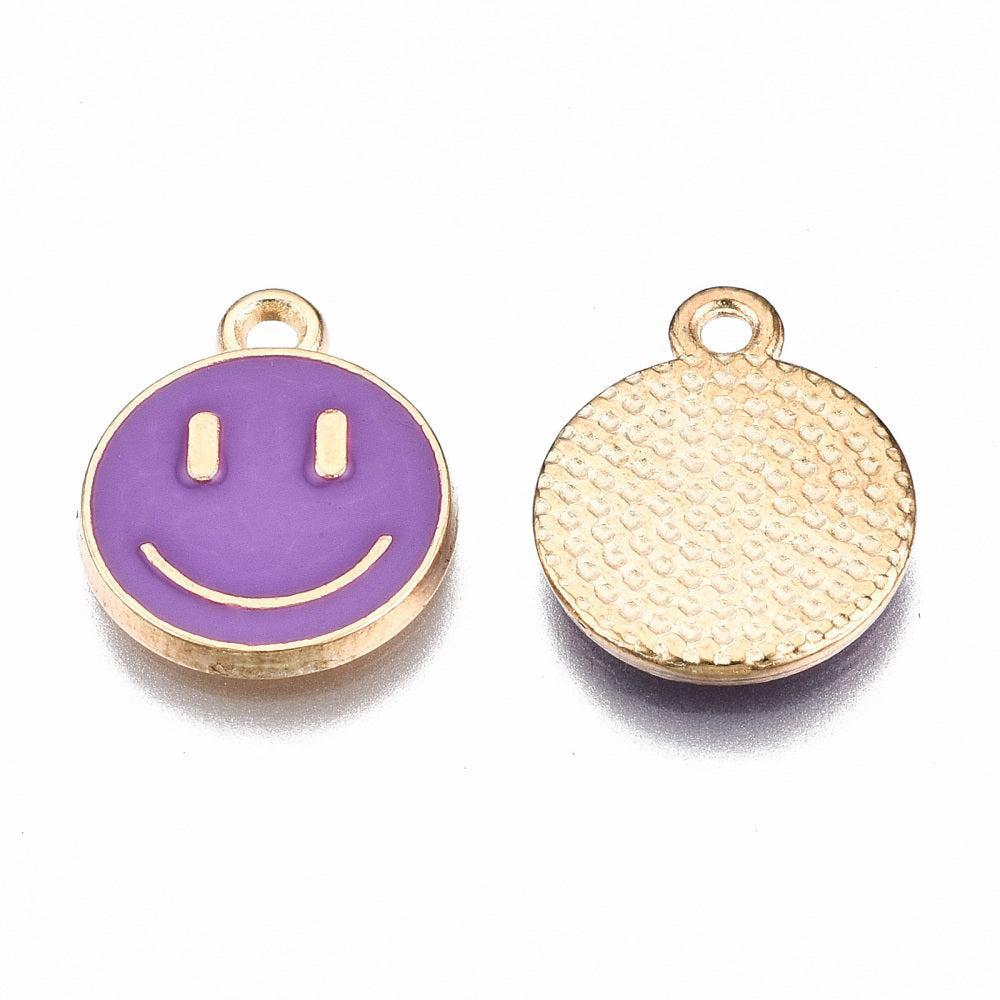 Bedel Smiley Emaille Paars Goud 15x12mm - per stuk-bedels-Kraaltjes van Renate