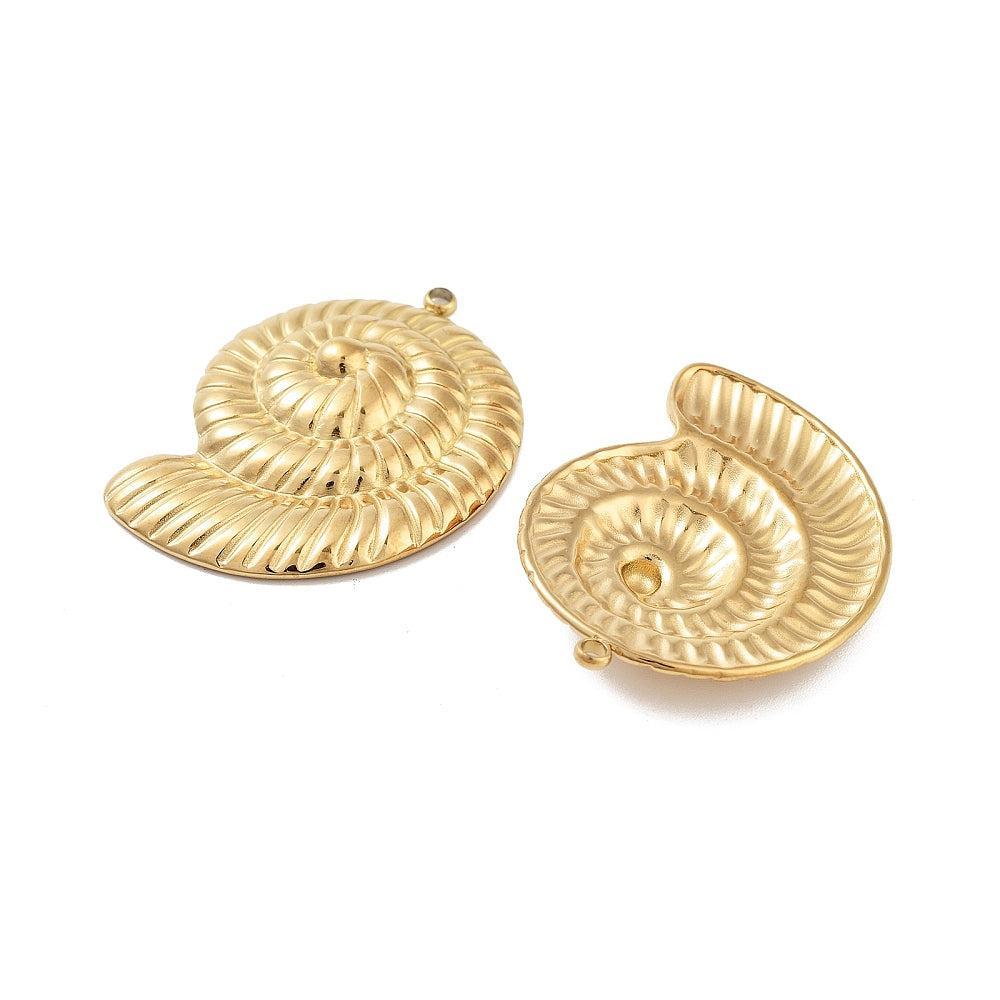 RVS Bedel Spiraal Schelp Goud 36mm - per stuk-Bedels-Kraaltjes van Renate