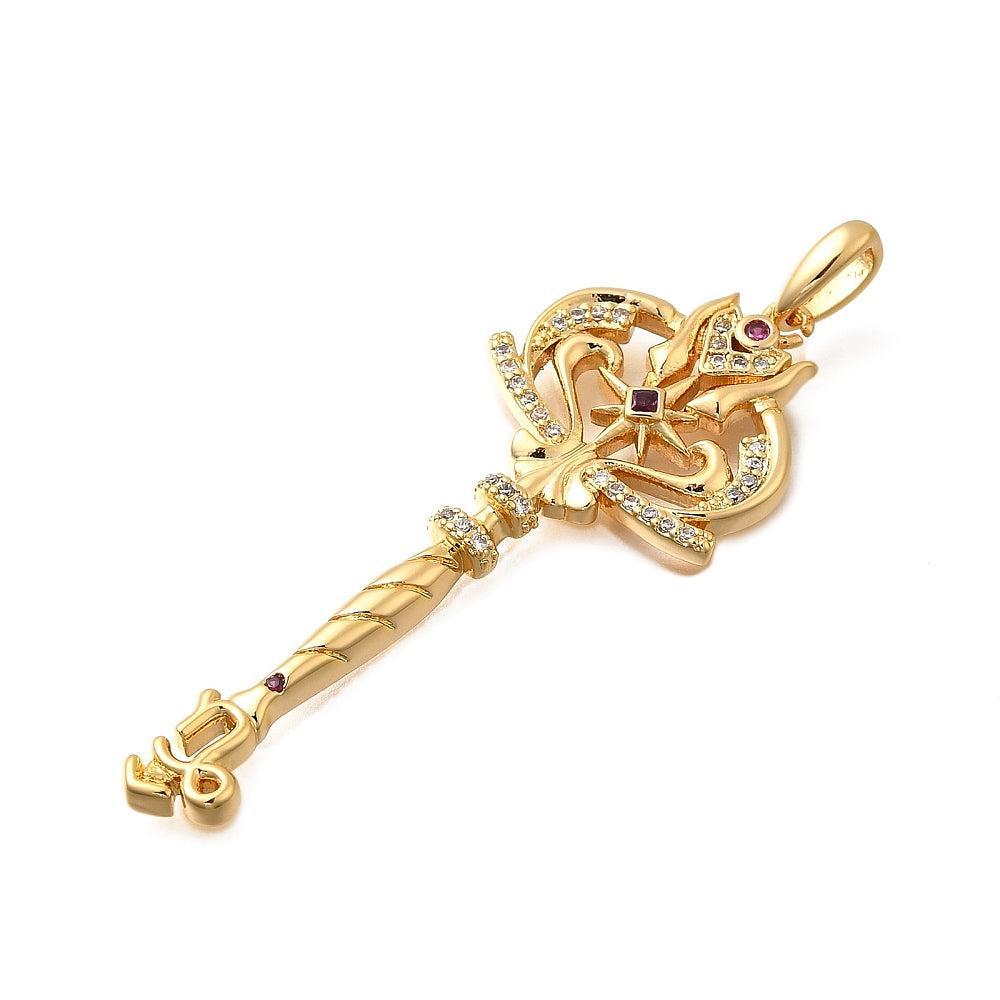 Bedel Staf Steenbok met Zirkonia & 18K Goud Plating 48,5mm – per stuk-bedels-Kraaltjes van Renate