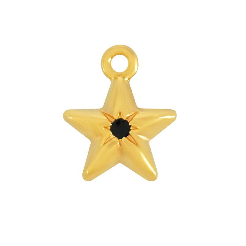 Bedel Ster emaille zwart Goud 24kr DQ 11mm-bedels-Kraaltjes van Renate