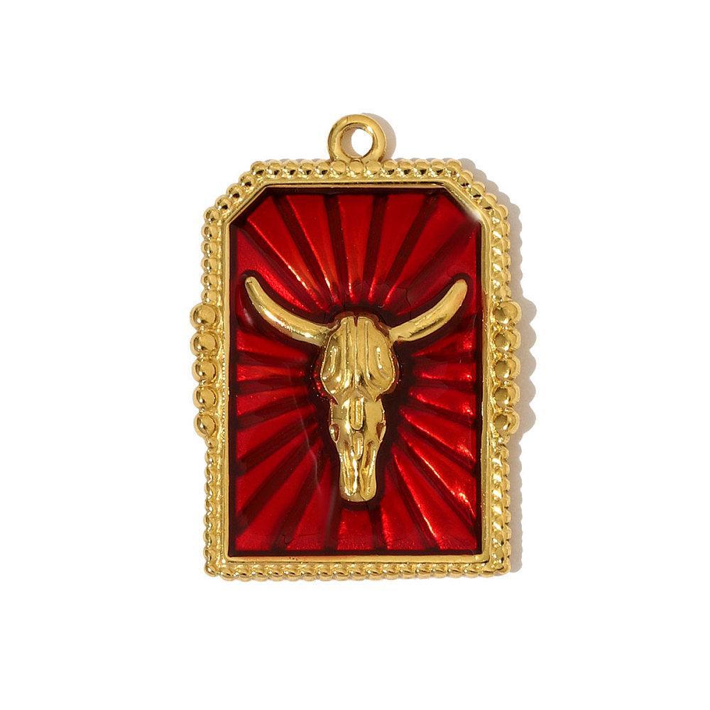 Bedel Stier RVS Goud / Rood 27mm - per stuk-bedels-Kraaltjes van Renate