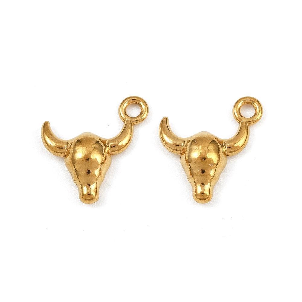 Bedel Stieren kop Goud RVS 14x14,5mm-bedels-Kraaltjes van Renate