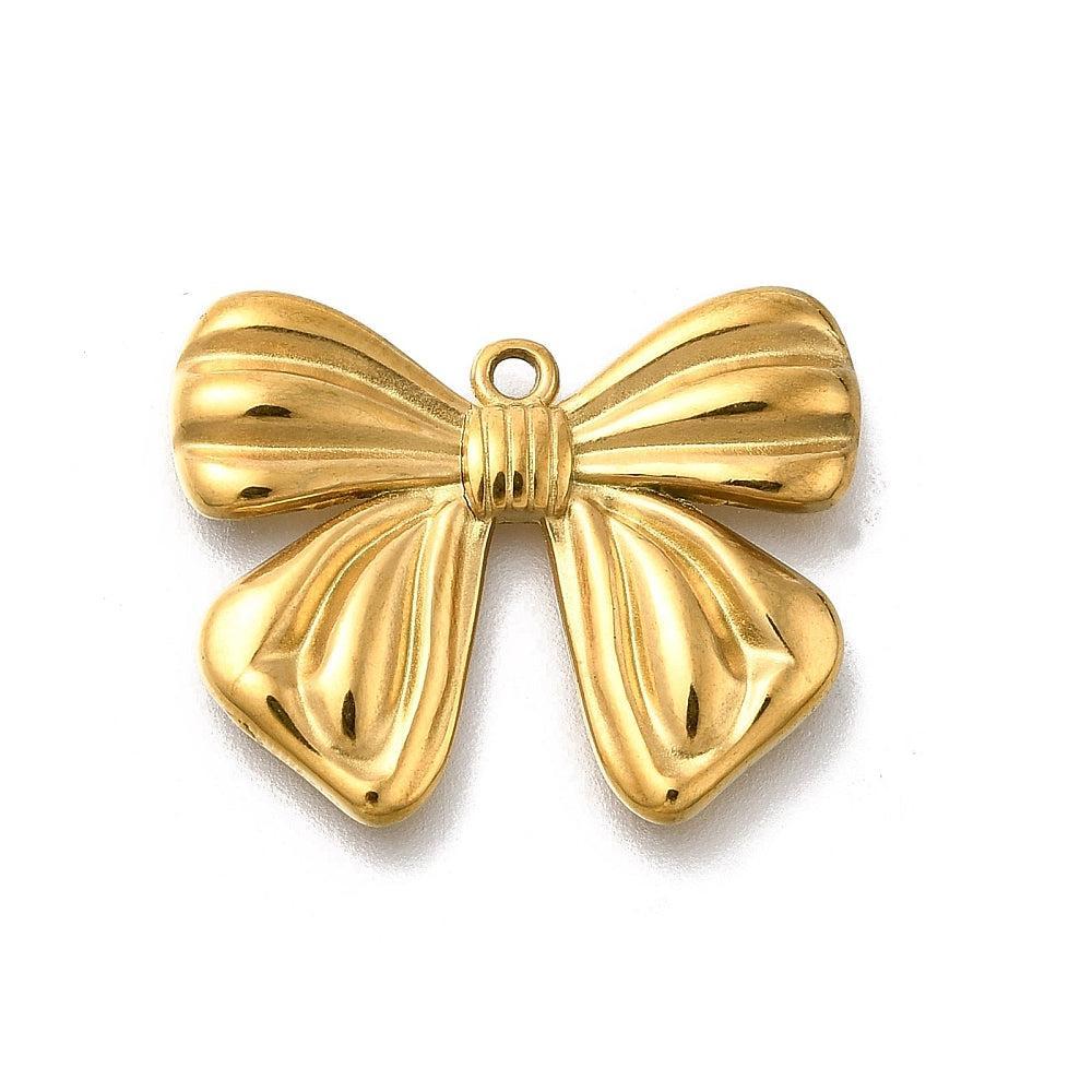 Bedel strik RVS 18K Goud 20mm - per stuk-bedels-Kraaltjes van Renate