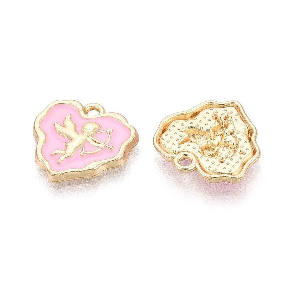 Bedel Valentijn Cupido Emaille Goud Roze 18mm - per stuk-bedels-Kraaltjes van Renate