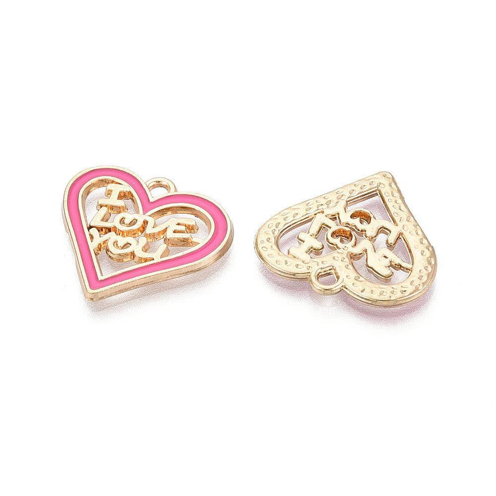 Bedel Valentijn "I Love You" Emaille Goud Roze 20mm - per stuk-bedels-Kraaltjes van Renate