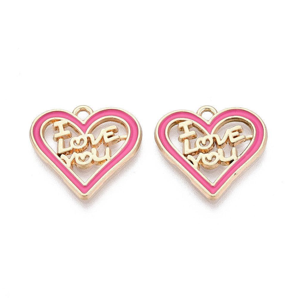 Bedel Valentijn "I Love You" Emaille Goud Roze 20mm - per stuk-bedels-Kraaltjes van Renate