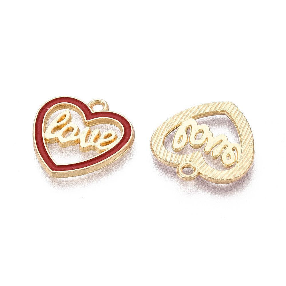 Bedel Valentijn "Love" Emaille Goud Rood 18mm - per stuk-bedels-Kraaltjes van Renate