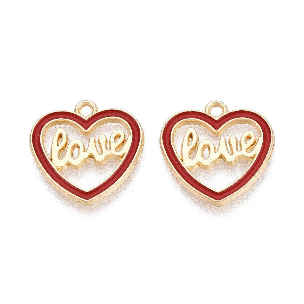 Bedel Valentijn "Love" Emaille Goud Rood 18mm - per stuk-bedels-Kraaltjes van Renate