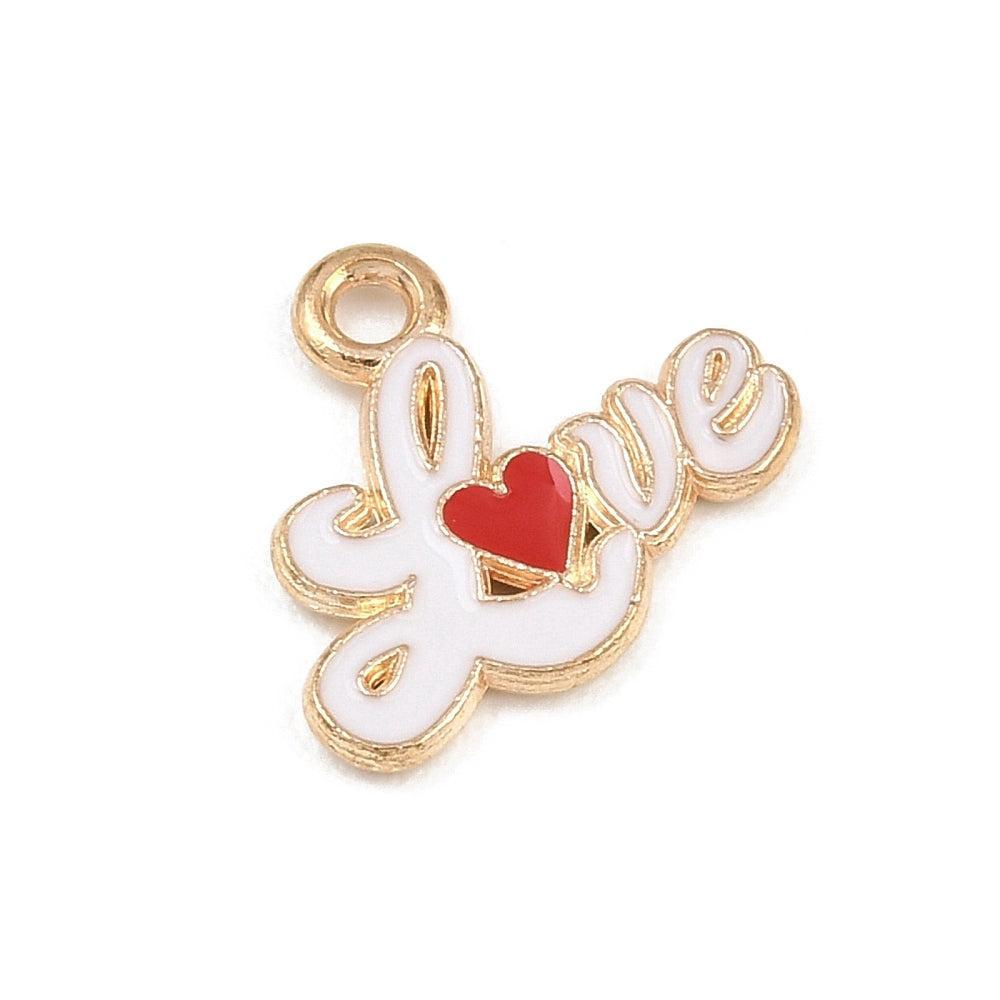 Bedel Valentijn "Love" Emaille Goud Wit 15mm - per stuk-bedels-Kraaltjes van Renate
