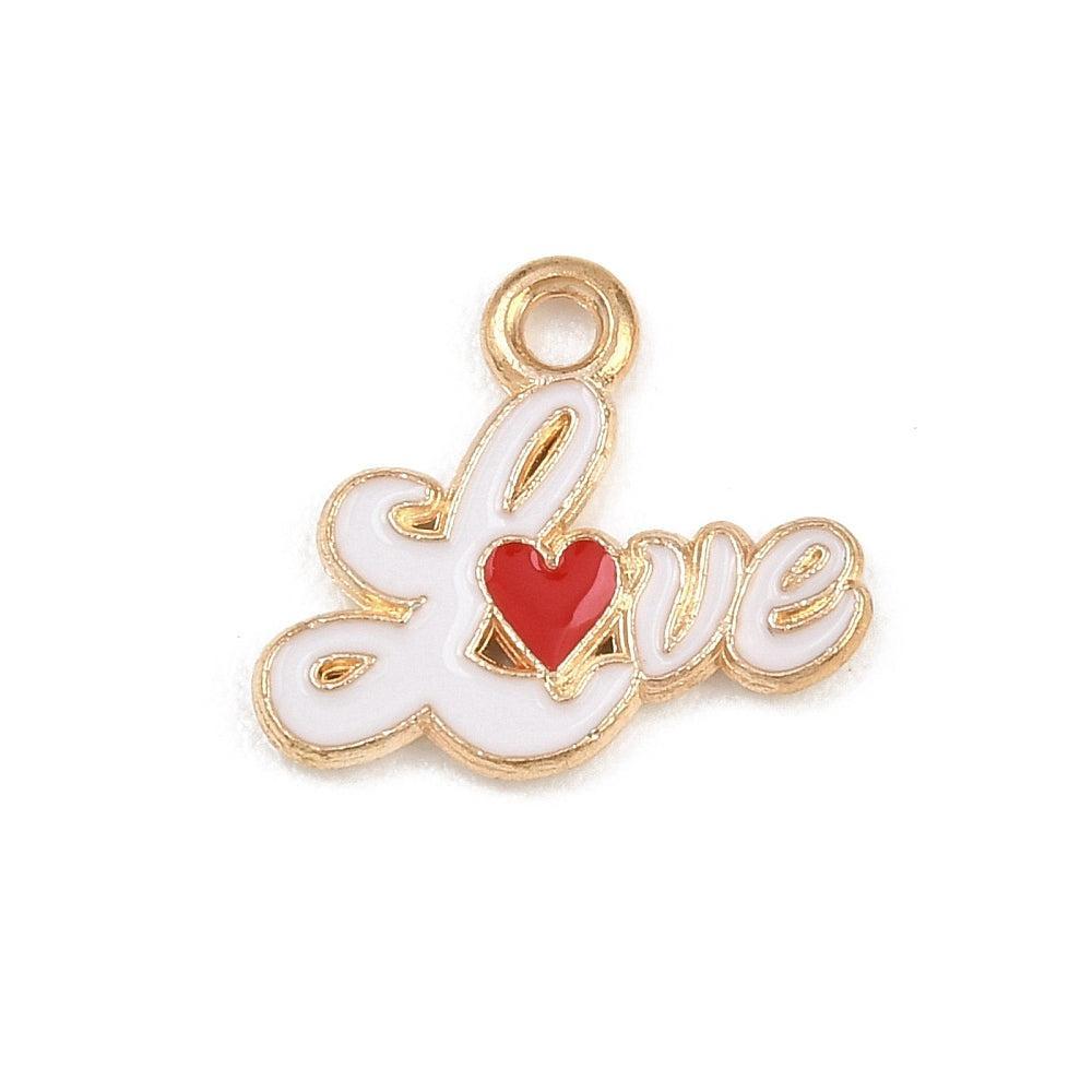 Bedel Valentijn "Love" Emaille Goud Wit 15mm - per stuk-bedels-Kraaltjes van Renate
