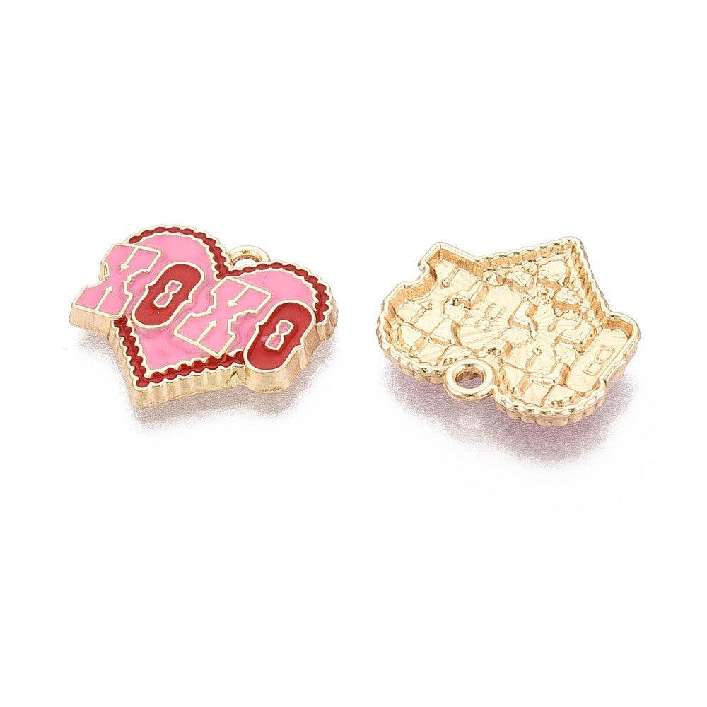 Bedel Valentijn "XoXo" Emaille Goud Rood Roze 19mm - per stuk-bedels-Kraaltjes van Renate