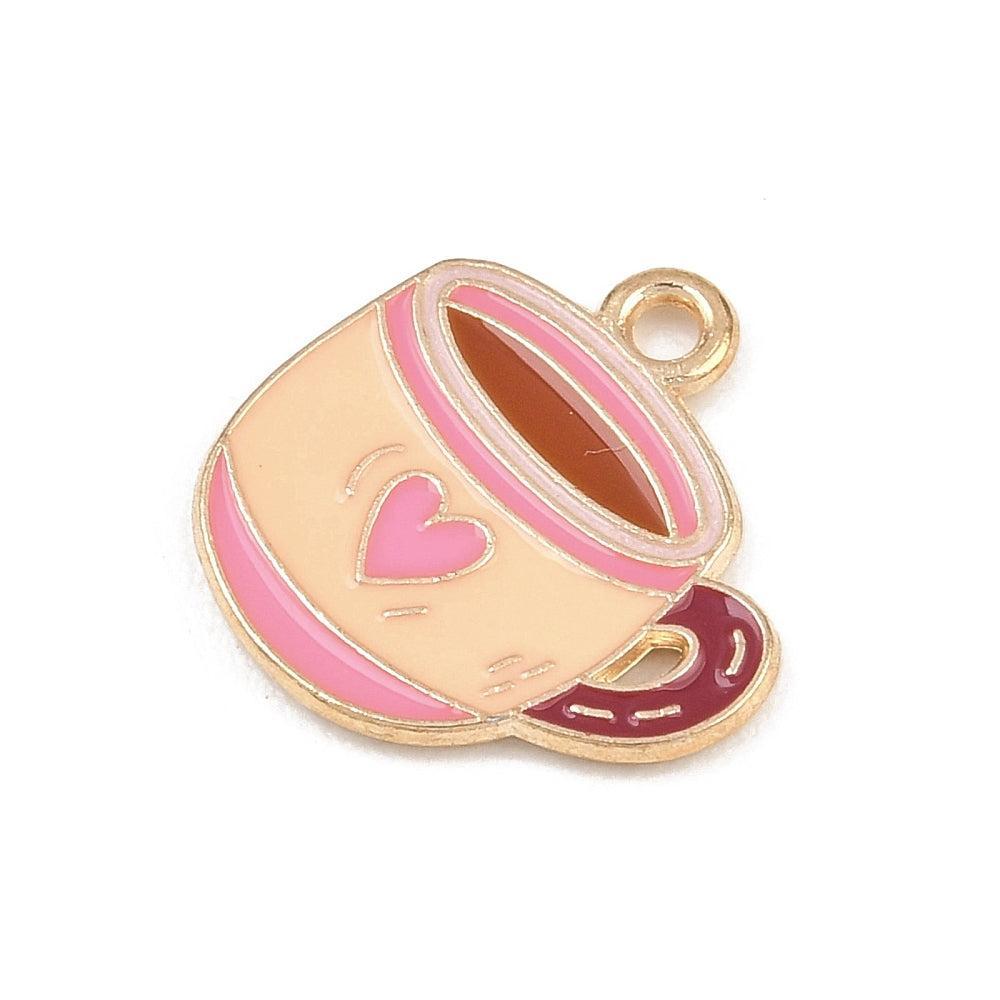 Bedel Valentijn cappuccino Emaille Goud Rood Roze 17mm - per stuk-bedels-Kraaltjes van Renate