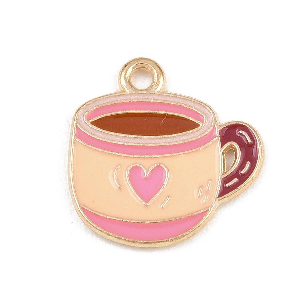 Bedel Valentijn cappuccino Emaille Goud Rood Roze 17mm - per stuk-bedels-Kraaltjes van Renate