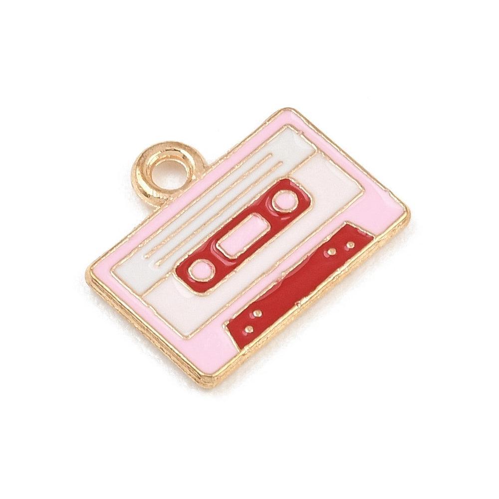 Bedel Valentijn cassettebandje Emaille Goud Rood Roze 15mm - per stuk-bedels-Kraaltjes van Renate