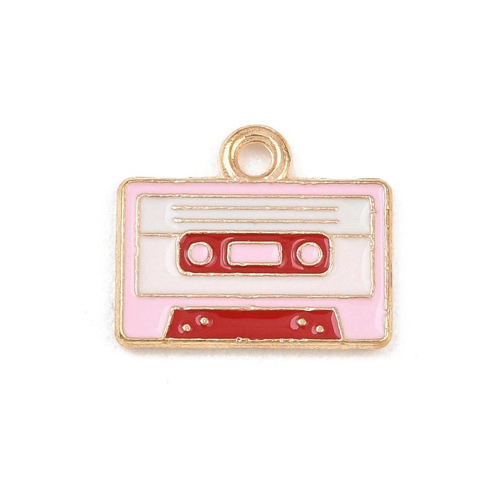 Bedel Valentijn cassettebandje Emaille Goud Rood Roze 15mm - per stuk-bedels-Kraaltjes van Renate