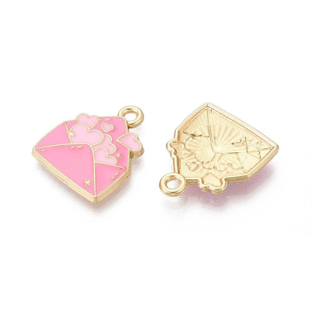 Bedel Valentijn envelop Emaille Goud Roze 18mm - per stuk-bedels-Kraaltjes van Renate