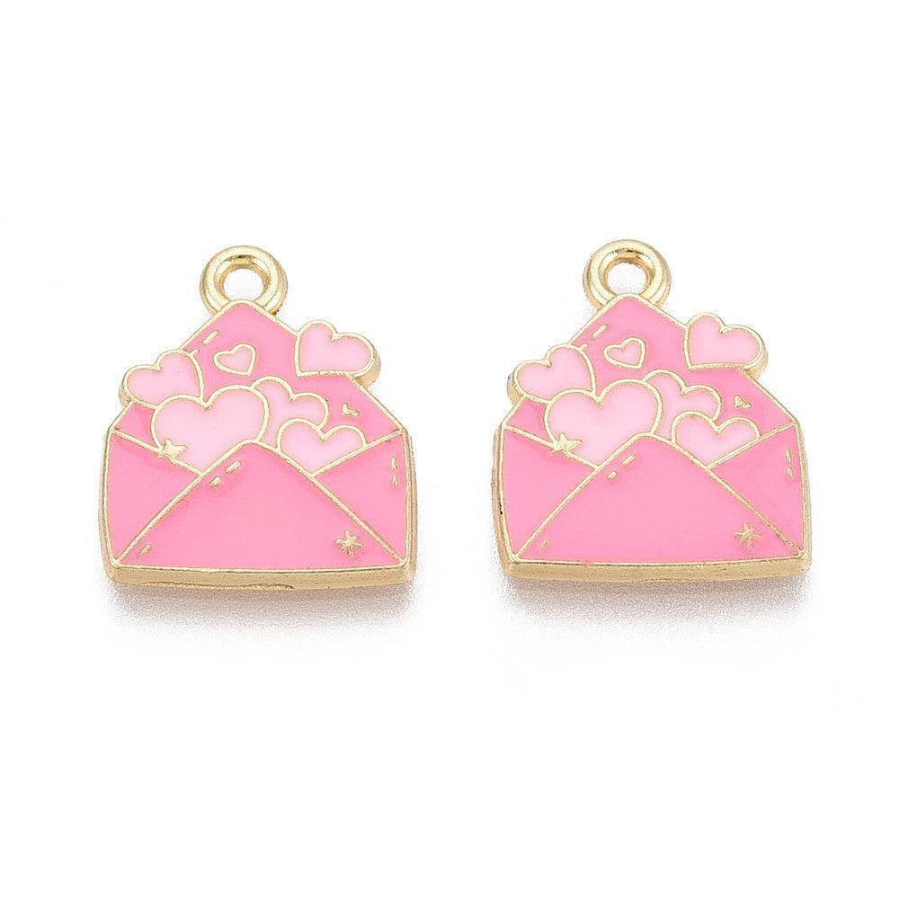 Bedel Valentijn envelop Emaille Goud Roze 18mm - per stuk-bedels-Kraaltjes van Renate