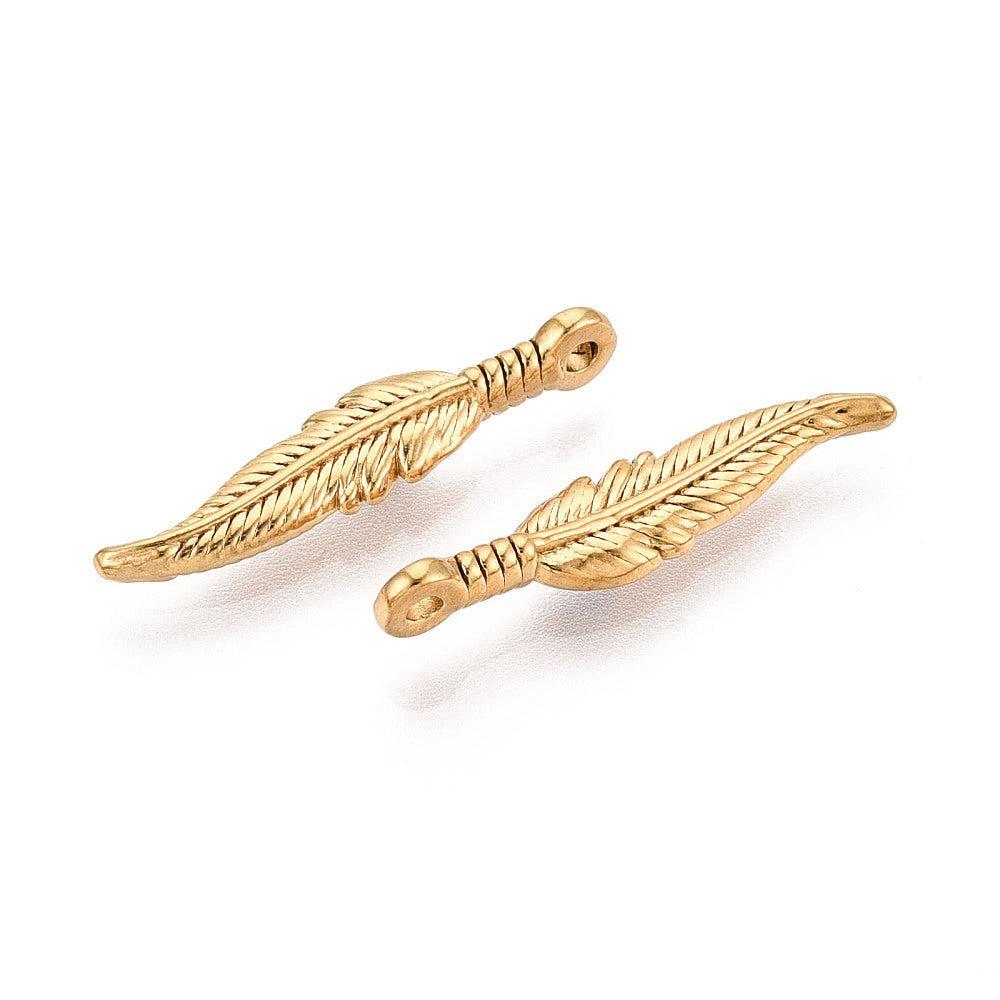 Bedel Veertje RVS 18K Gold Plated 23mm - per stuk-bedels-Kraaltjes van Renate