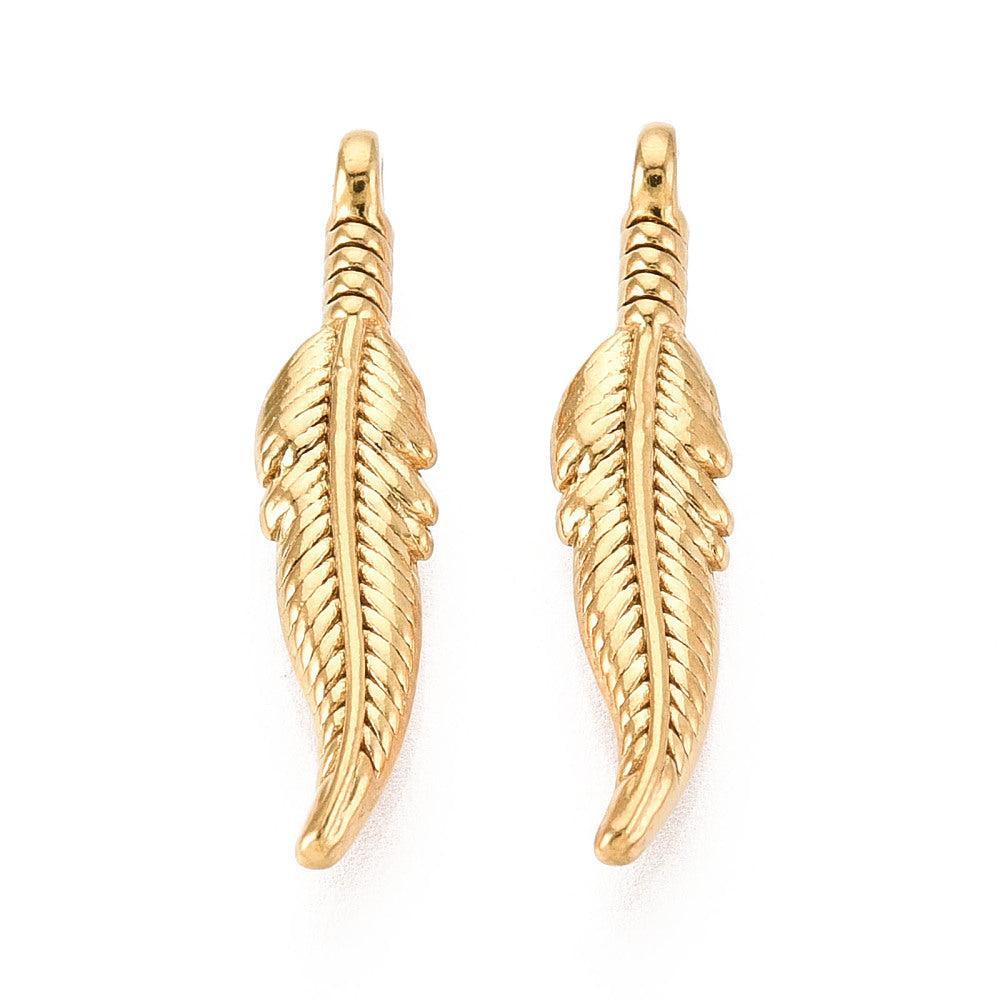 Bedel Veertje RVS 18K Gold Plated 23mm - per stuk-bedels-Kraaltjes van Renate