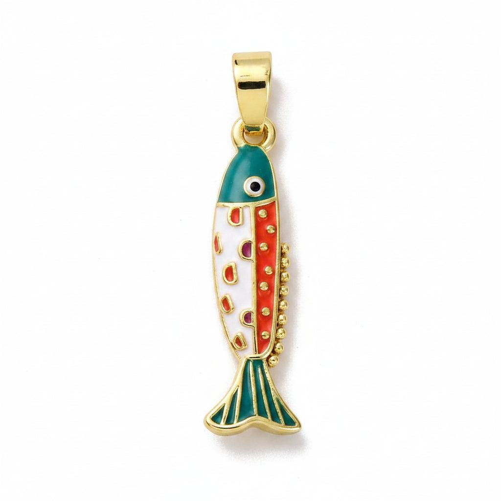 Bedel Vis Emaille 18K Goud / Teal / Oranje 22mm - per stuk-Bedels-Kraaltjes van Renate