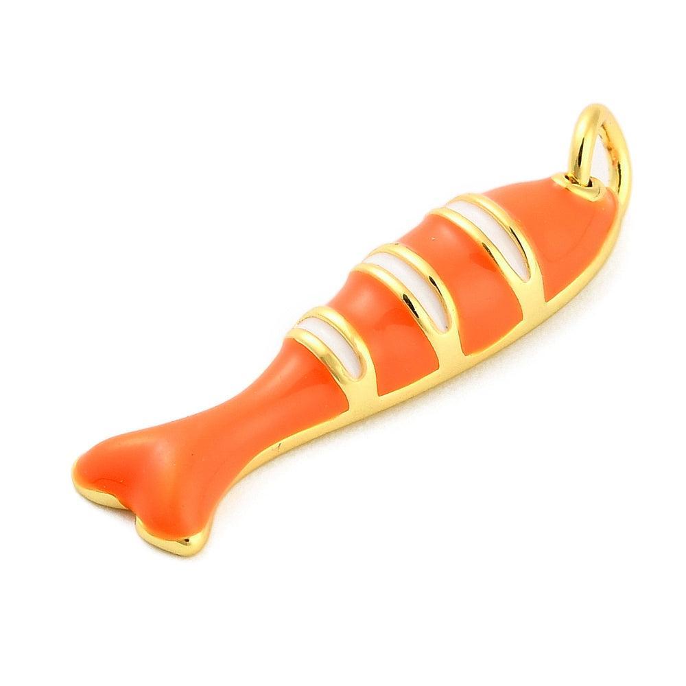 Bedel Vis Emaille Goud / Oranje / Wit 24mm - per stuk-bedels-Kraaltjes van Renate