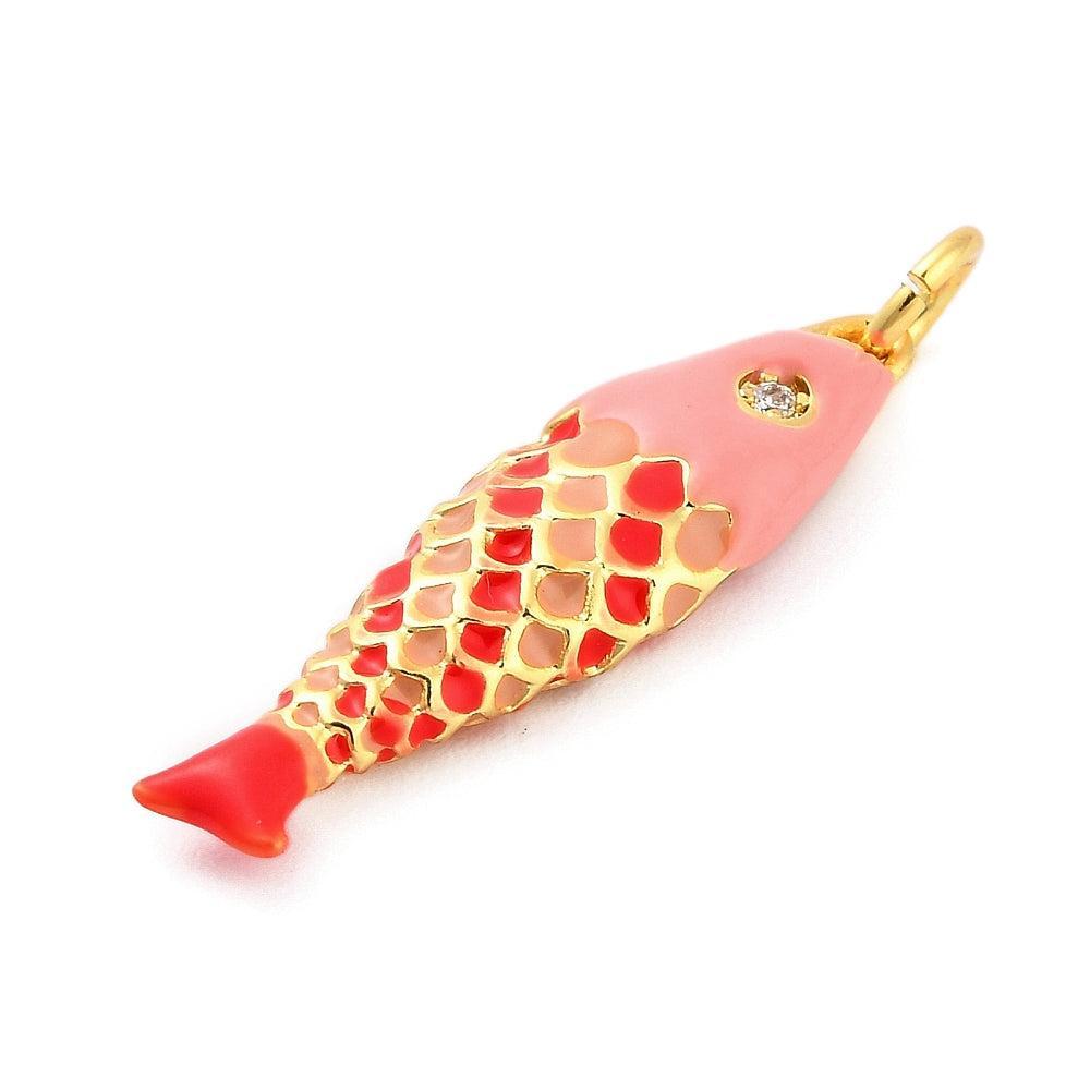 Bedel Vis Emaille Goud / Roze 25mm - per stuk-bedels-Kraaltjes van Renate
