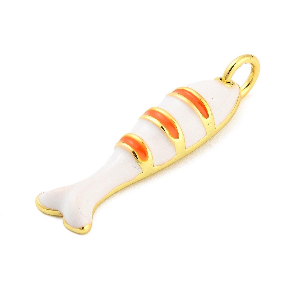Bedel Vis Emaille Goud / Wit / Oranje 24mm - per stuk-bedels-Kraaltjes van Renate