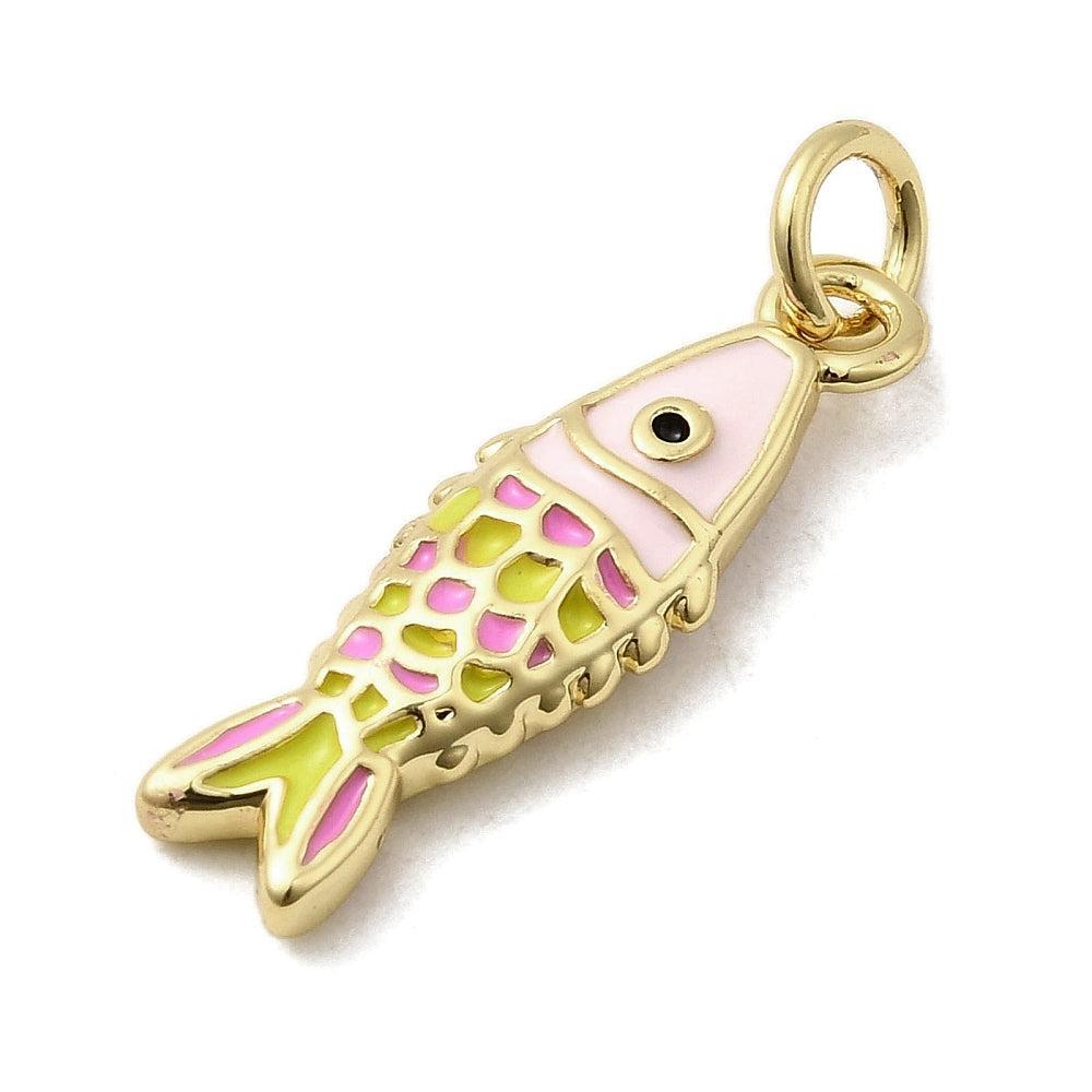 Bedel Vis Emaille met 18K Goud Plating 21mm – per stuk-bedels-Kraaltjes van Renate