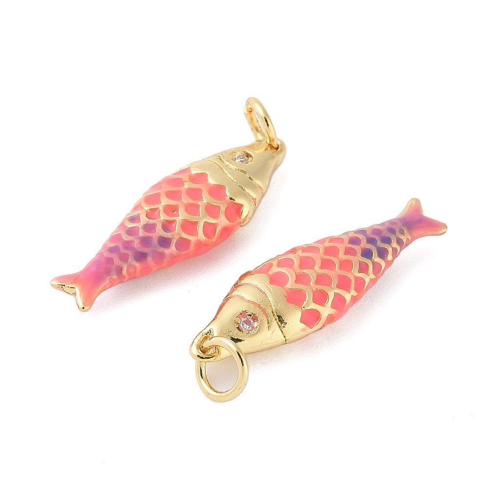 Bedel Vis Emaille met Zirkonia & 18K Goud Plating 25,5mm – per stuk-bedels-Kraaltjes van Renate