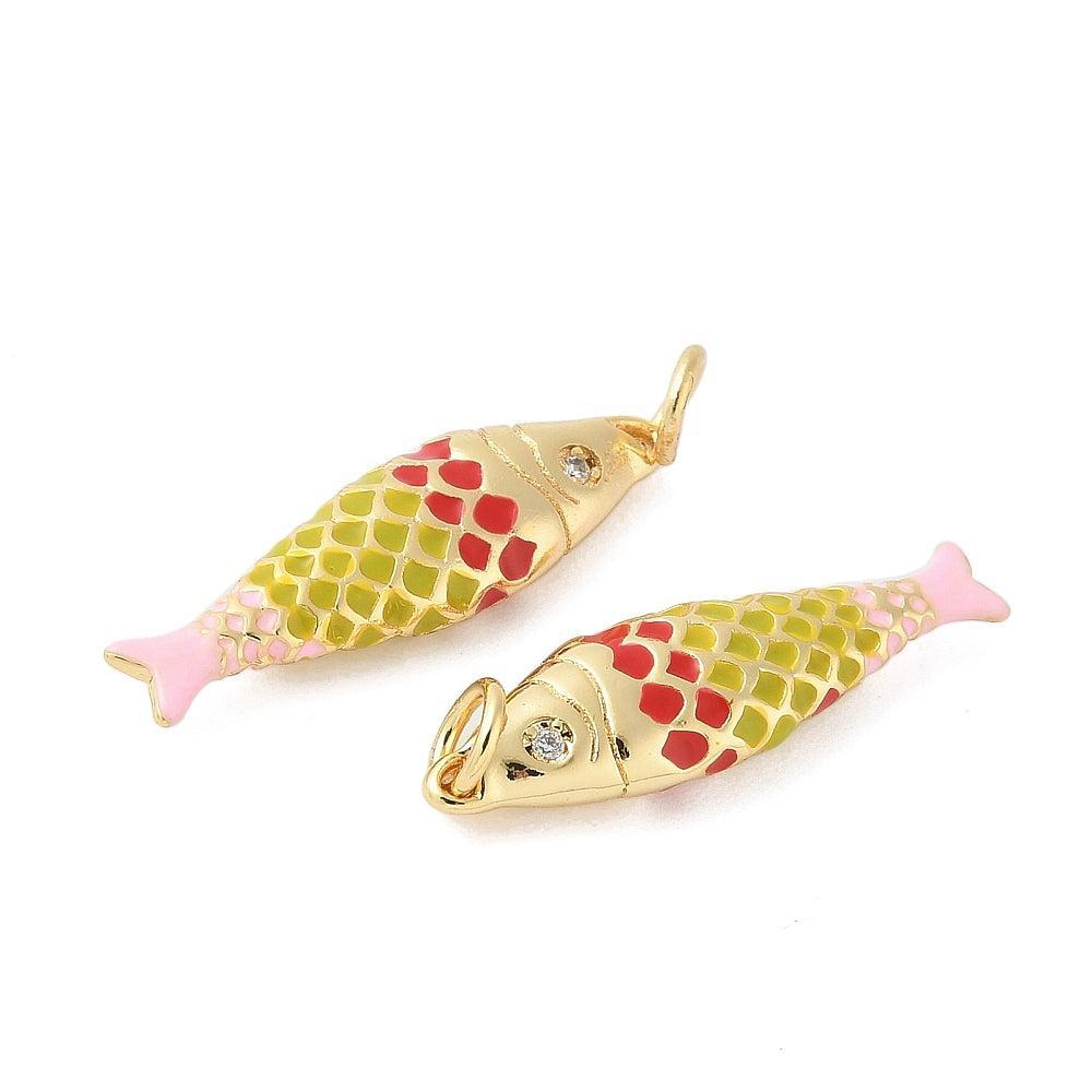 Bedel Vis Emaille met Zirkonia & 18K Goud Plating 25,5mm – per stuk-bedels-Kraaltjes van Renate