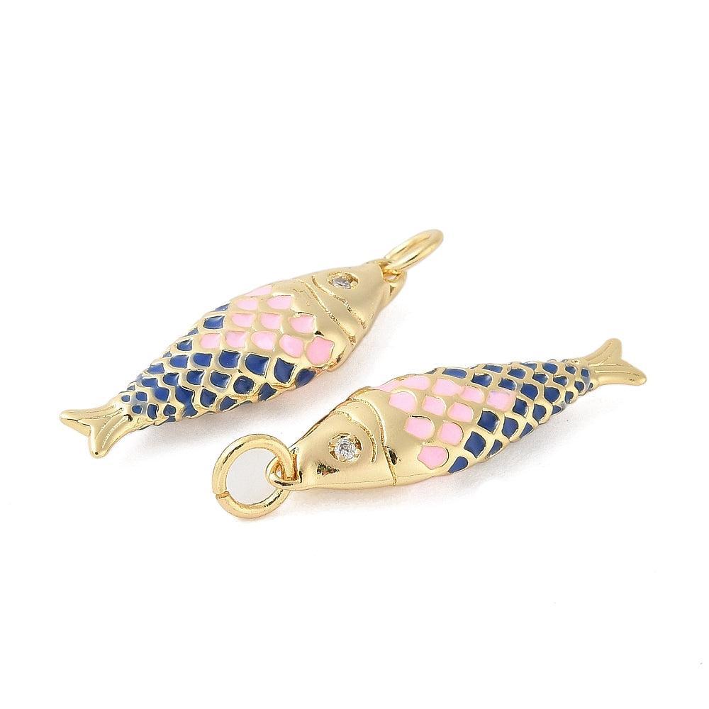Bedel Vis Emaille met Zirkonia & 18K Goud Plating 25,5mm – per stuk-bedels-Kraaltjes van Renate