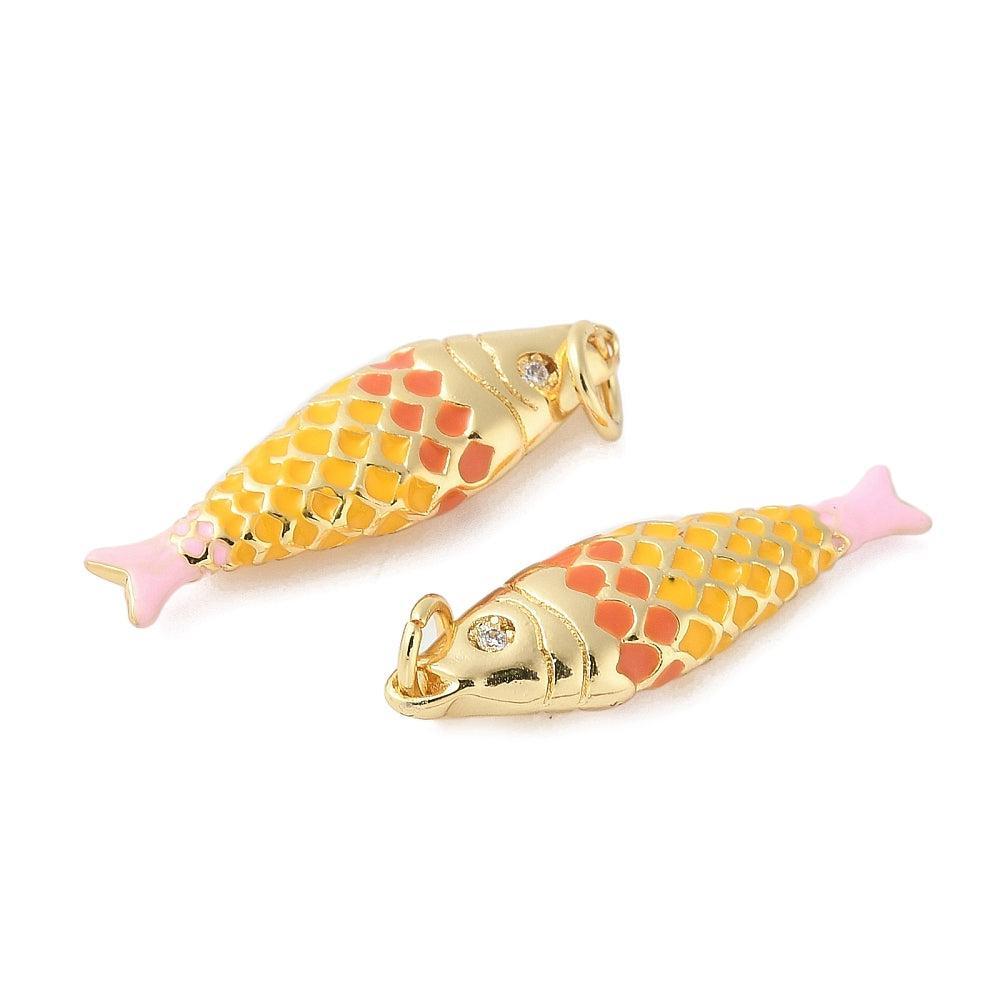 Bedel Vis Emaille met Zirkonia & 18K Goud Plating 25,5mm – per stuk-bedels-Kraaltjes van Renate