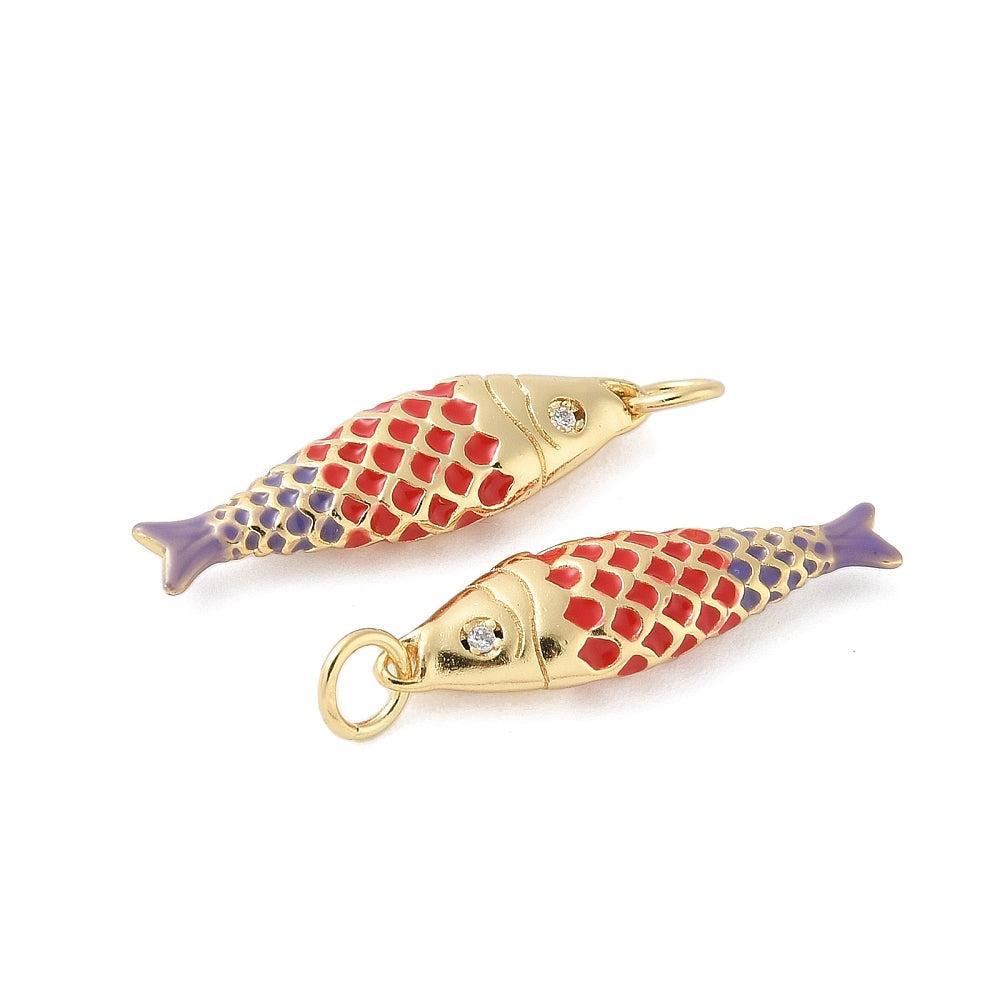 Bedel Vis Emaille met Zirkonia & 18K Goud Plating 25,5mm – per stuk-bedels-Kraaltjes van Renate