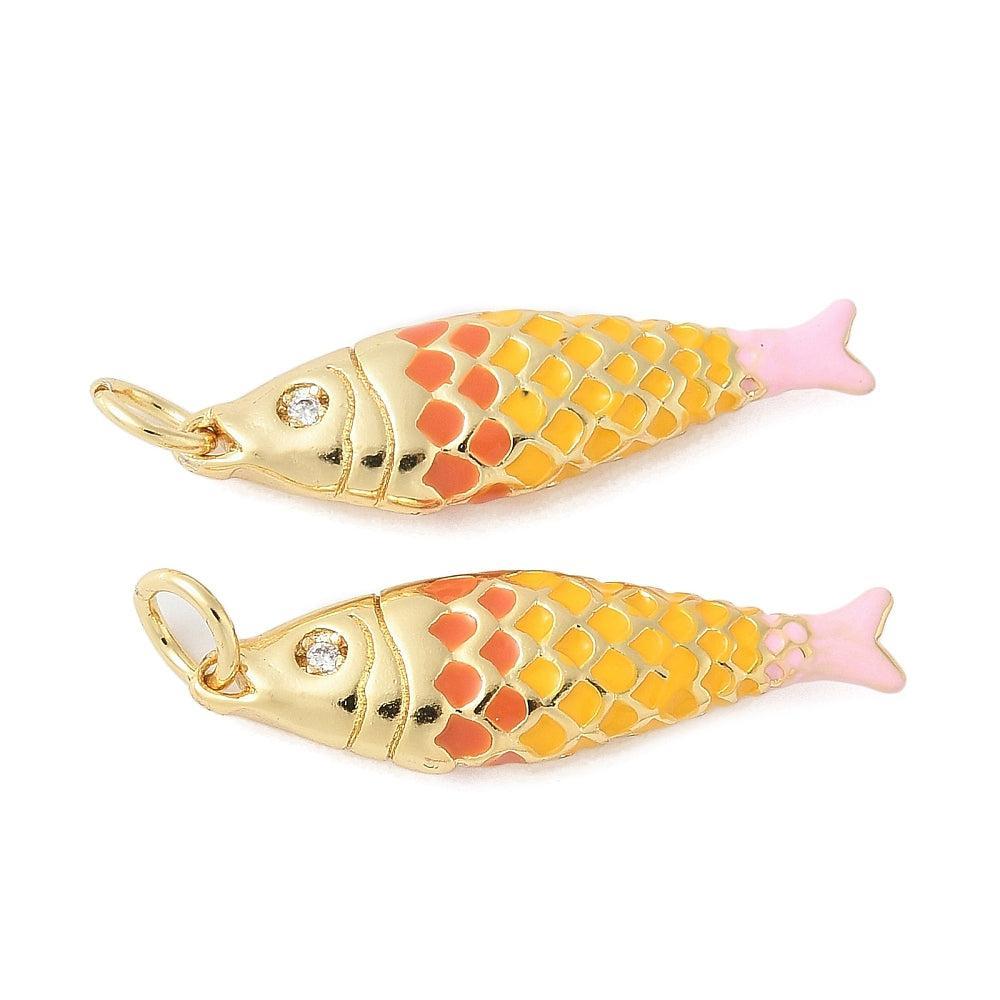 Bedel Vis Emaille met Zirkonia & 18K Goud Plating 25,5mm – per stuk-bedels-Kraaltjes van Renate
