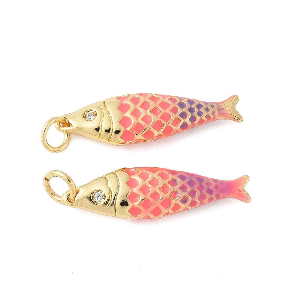 Bedel Vis Emaille met Zirkonia & 18K Goud Plating 25,5mm – per stuk-bedels-Kraaltjes van Renate