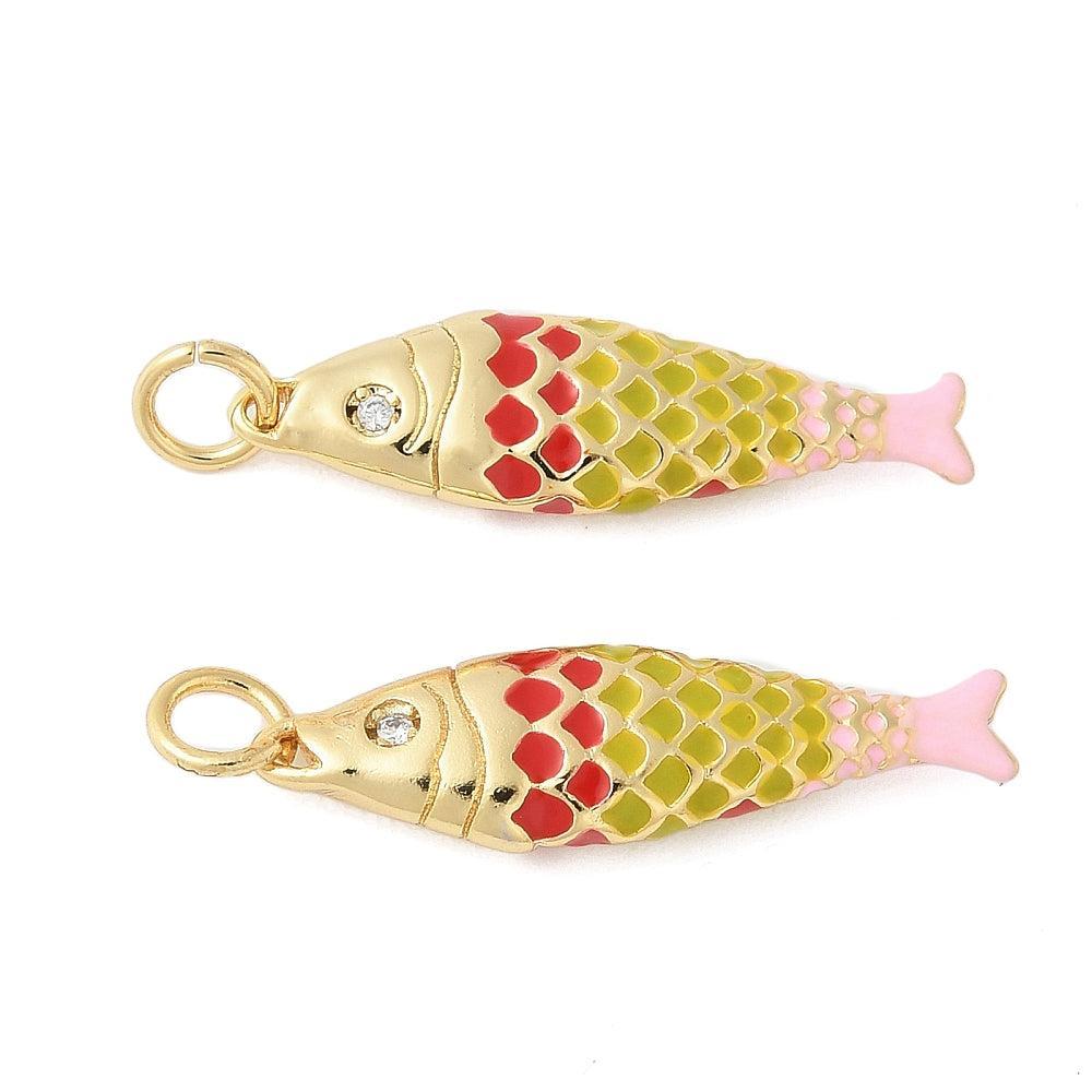 Bedel Vis Emaille met Zirkonia & 18K Goud Plating 25,5mm – per stuk-bedels-Kraaltjes van Renate