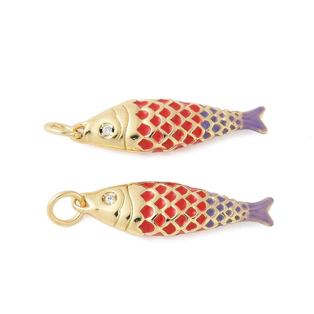 Bedel Vis Emaille met Zirkonia & 18K Goud Plating 25,5mm – per stuk-bedels-Kraaltjes van Renate